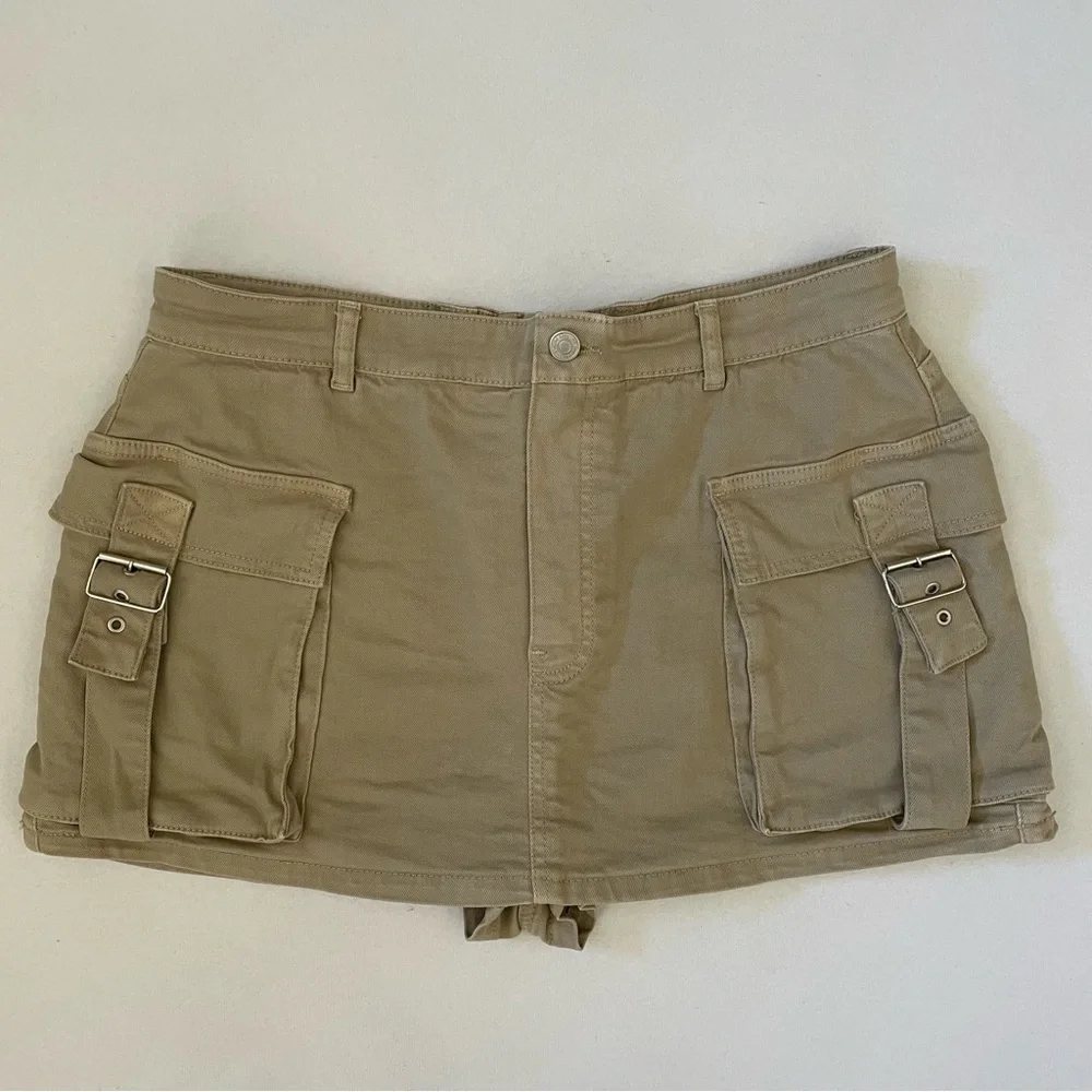 NWOT Free People We The Free Denim Cargo Mini Skort Khaki Morning Oat Size 32 - Picture 3 of 8